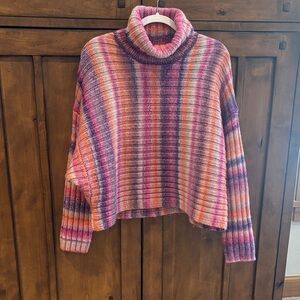 Cinq a Sept Vibrant Striped Turtleneck Sweater